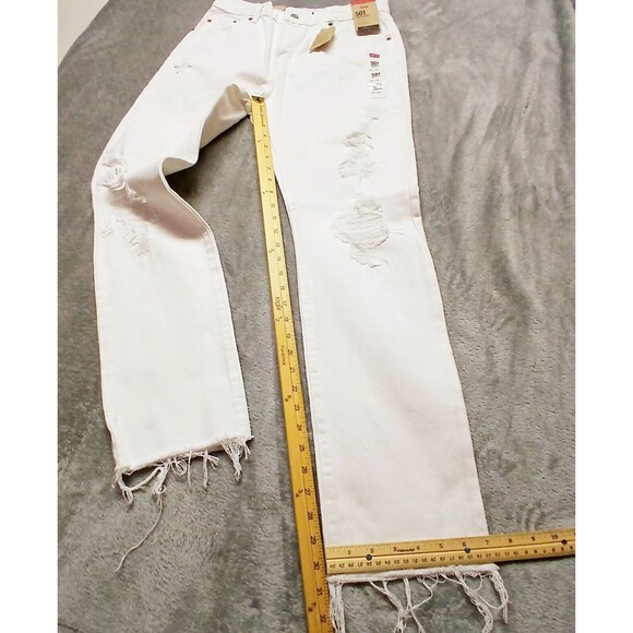 Levi's 501 Buttonfly High-Rise Women's White Distressed Raw Hem Jeans Size 29x32 - Picture 10 of 16
